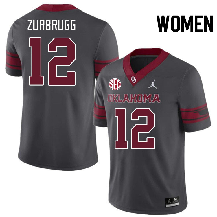 Women #12 Brendan Zurbrugg Oklahoma Sooners 2024 SEC Conference College Football Jerseys-Charcoal